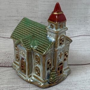 Vintage Ceramic Mini Christmas Church Cutout Detail Small Village 5 1/8"H